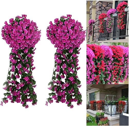 Miniatura 5 de Paquete de 2 racimos de orquídeas colgantes artificiales vívidos 2023 más recientes guirnaldas de flores colgantes de vid violeta flores colgantes