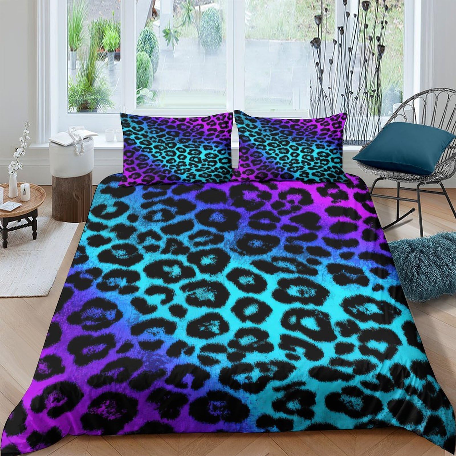 Ctjqhvkz Style-4 3D Printed Gradient Leopard Fitted Sheet Microfiber Anti-Slip Mattress Cover For Bedroom Dorm Protector Decoration Single（135X200cm）