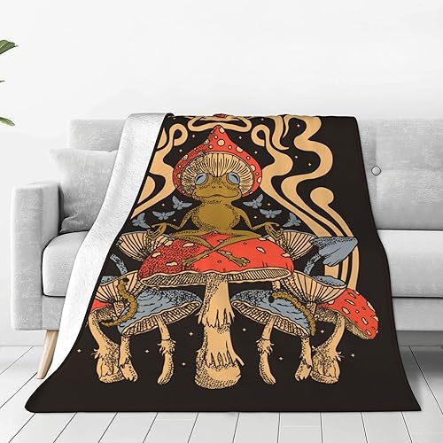 Miniatura 2 de Manta con estampado de rana divertida de ranas sentadas en hongos, manta de franela súper suave con mariposas para sofá, cama, sala de estar,