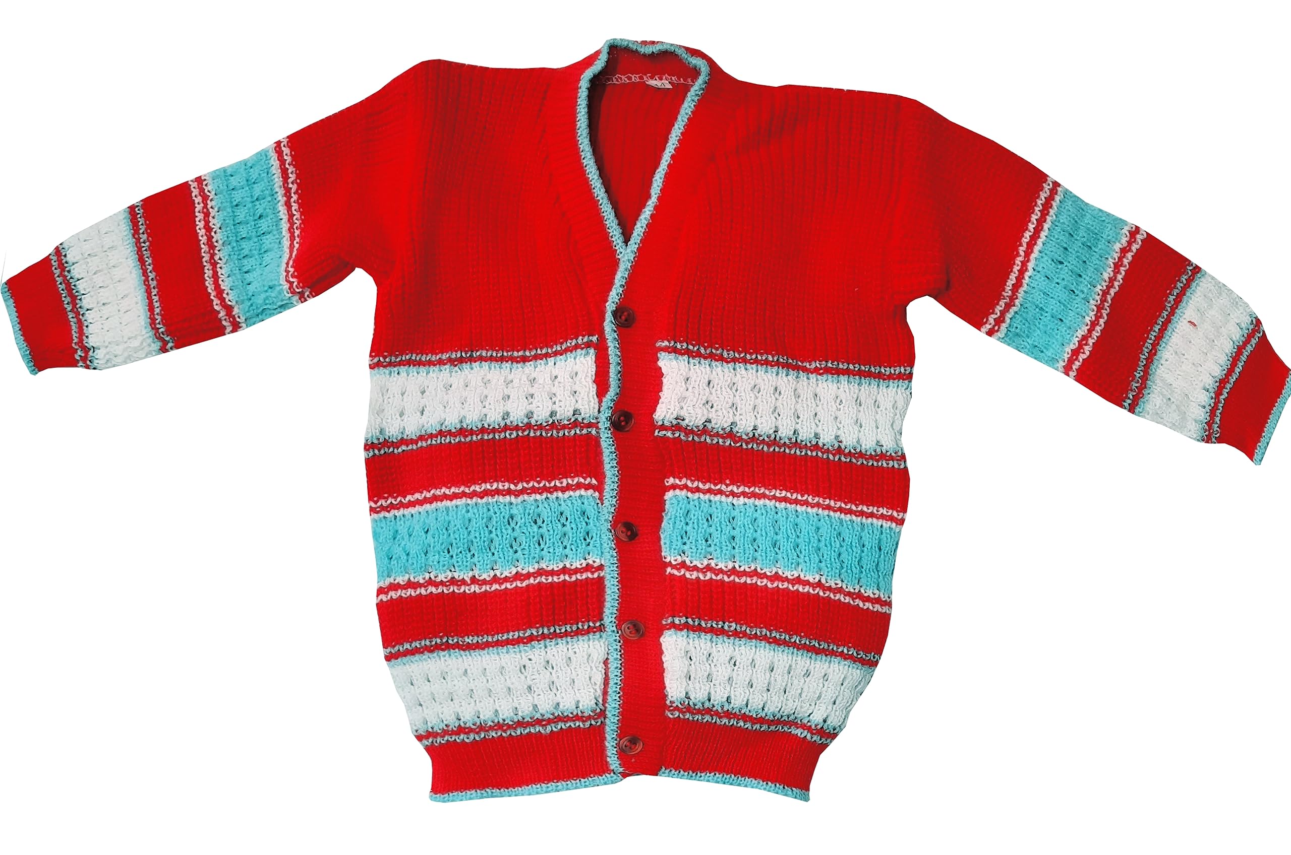 little PANDA Baby Sweater for Baby Boys & Baby Girls Woollen Full Sleeves, V Neck Sweater Top, Bottom, Cap & Booties Set (6-12 Months, Red) - Image 3 thumbnail
