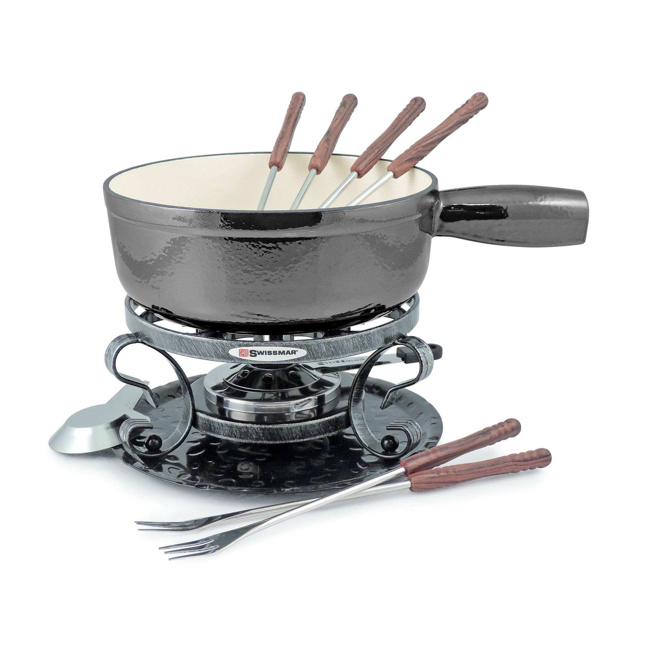 Swissmar Lugano 9 Piece Cast Iron Fondue Set - Metallic Black