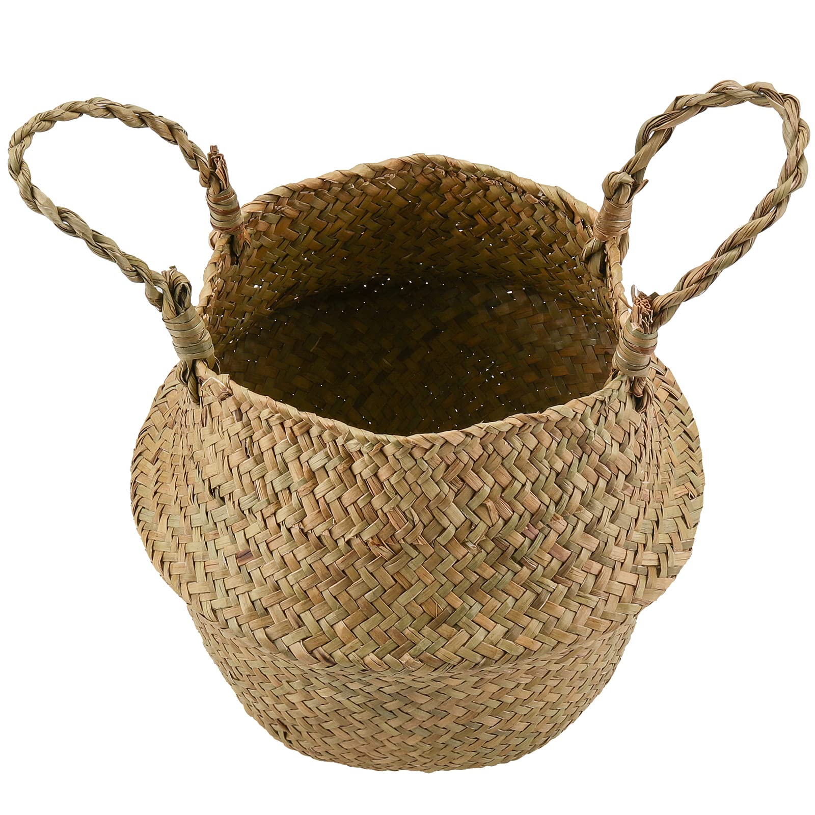 MUKLEI 3 cestas de hierba marina para el vientre, maceta tejida de 3 tamaños con asas, cesta de lavandería para sala de estar, dormitorio, baño, estantes