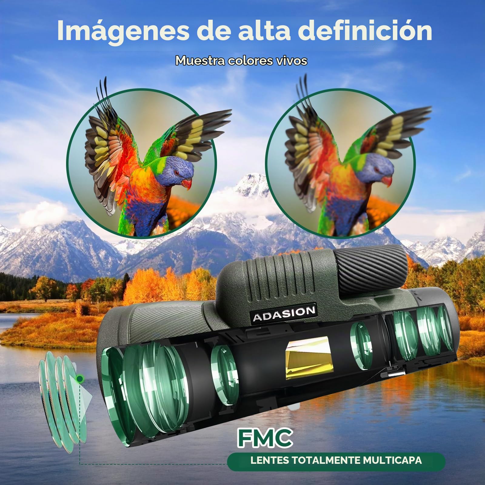 12x56 HD Telescopio Monocular de Alta Potencia para Adultos con Adaptador para Smartphone, Telescopio Monocular de Alta Potencia con Visión Clara con Poca Luz