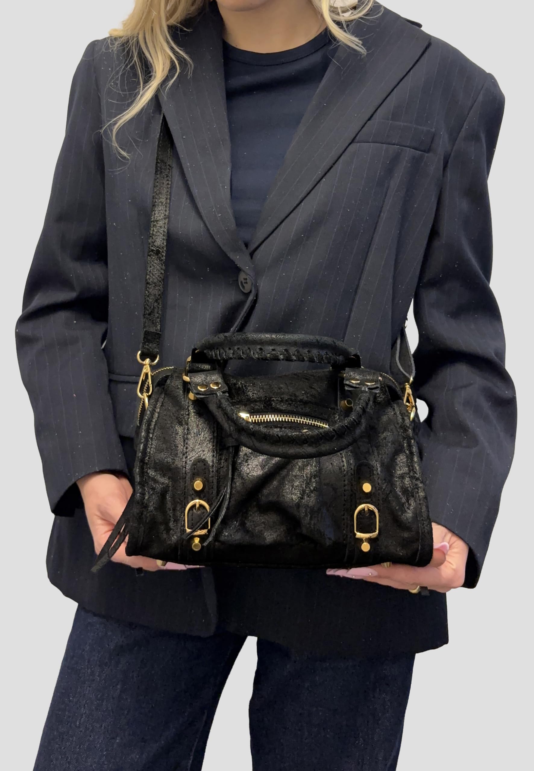 Chicca Borse Borsa a Mano con Tracolla Piccola da Donna in Pelle Opaca con Borchie
