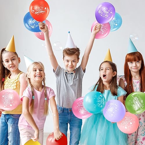 Miniatura 5 de Zomiboo 48 globos de 12 pulgadas de látex coloridos estampados de feliz cumpleaños para mujeres y hombres, decoración de fiesta