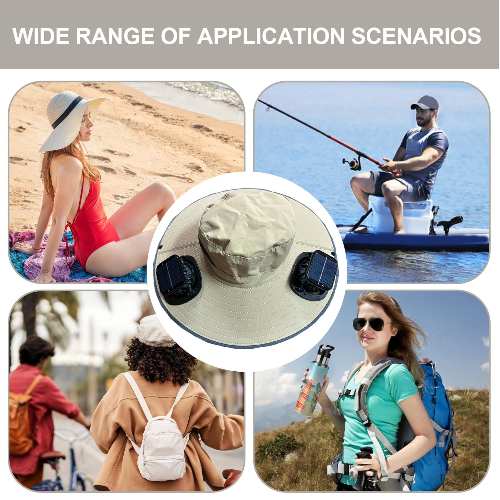 Cappello con Ventole a Energia Solare Cappello Leggero con Ventilatore | Cappello a Tesa Larga con Ventilatore Solare Outdoor Attrezzatura Personale Per Spiaggia Pesca Campe