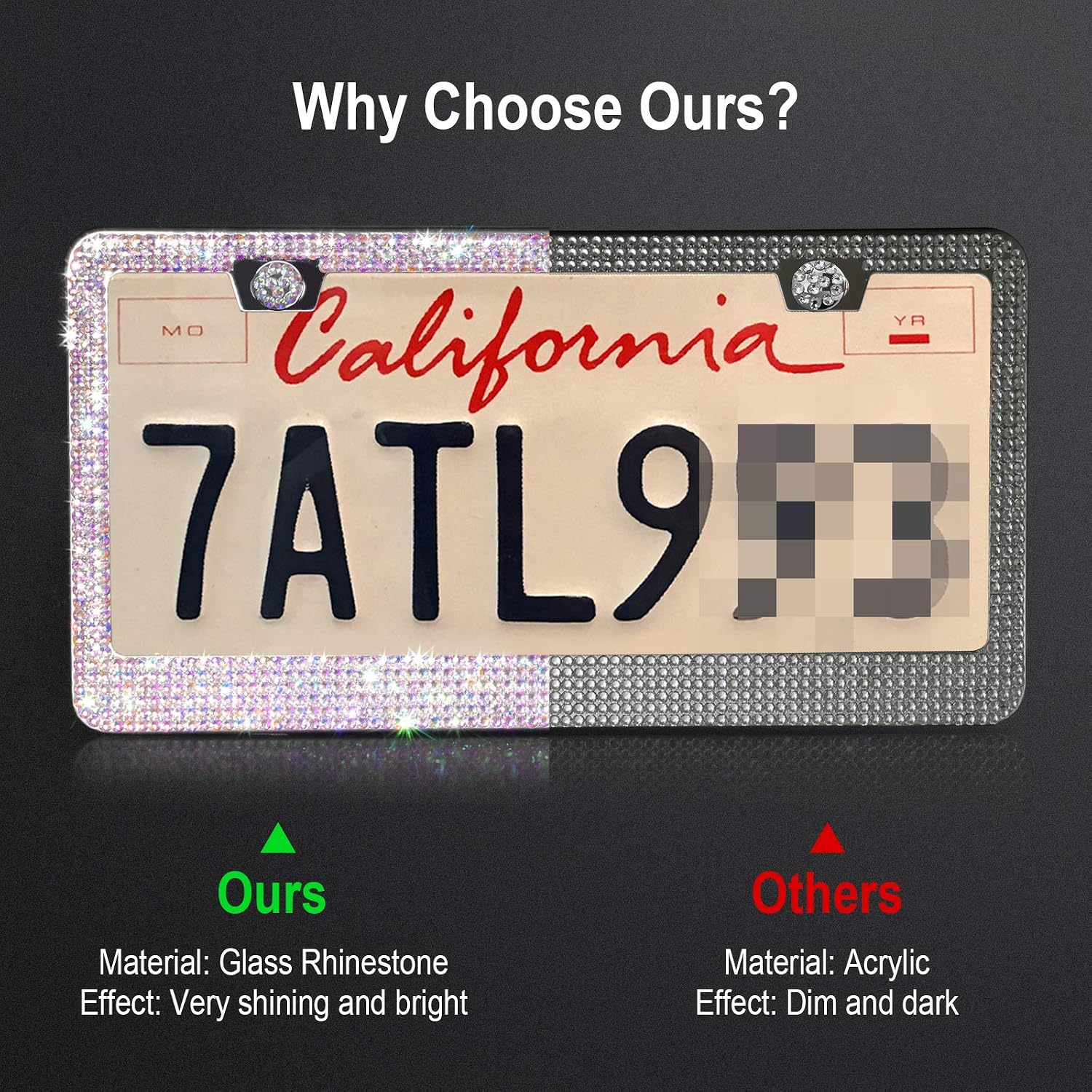 Tchipie 2 Pack Bling Rhinestone License Plate Frames for Women Girl, Bedazzled Sparkly Cute Diamond Car License Plate Frame, Glitter Crystal Tag Frame with Wonderful Box, Stainless Steel Frame, White