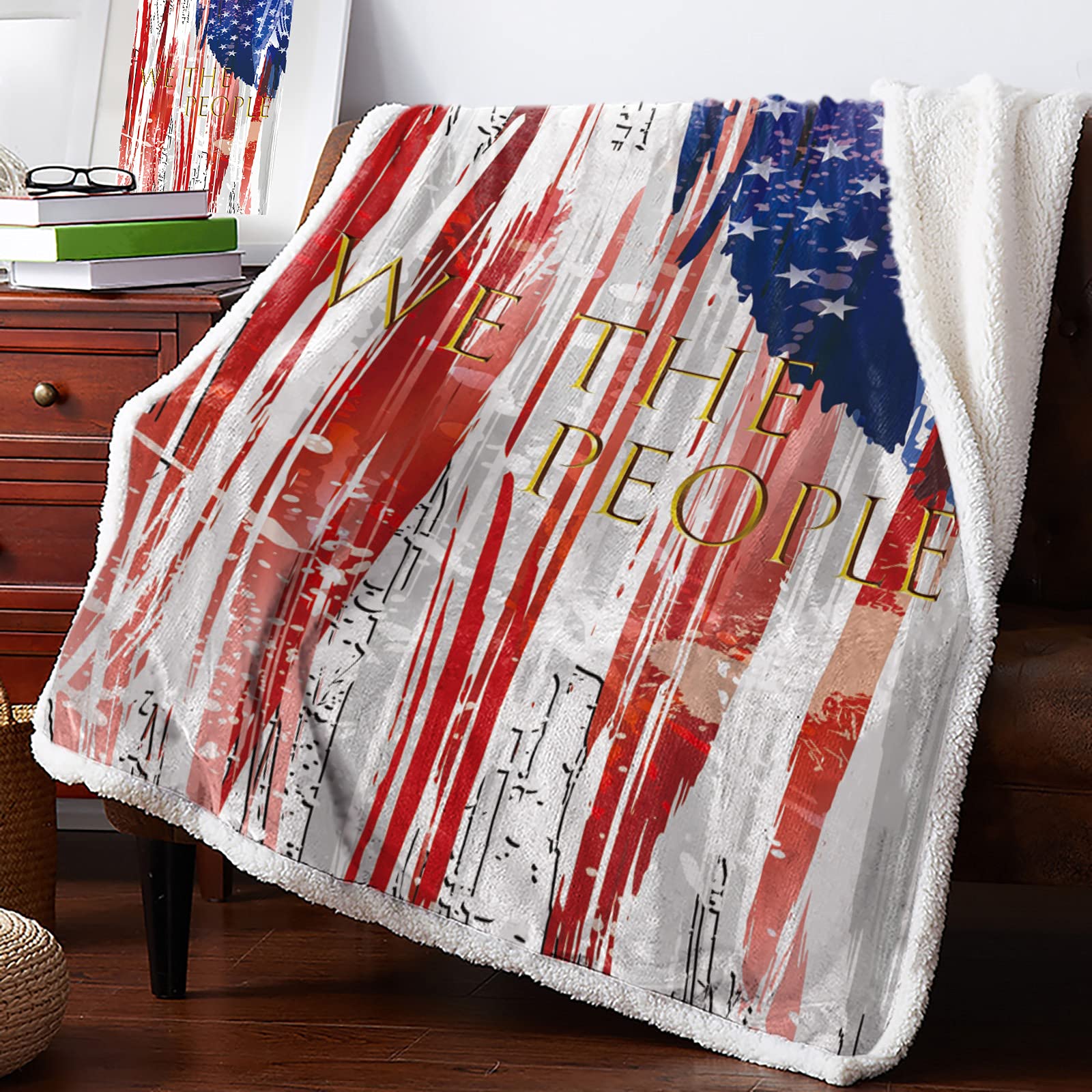Amazon.com: Sherpa Fleece Blanket Soft Warm Throw Blankets, Independence  Day American Flag Vintage Watercolor-We The People Reversible Bed Blankets  Fuzzy Fluffy Microfiber Blankets for Couch Sofa All Season : Home u0026 Kitchen
