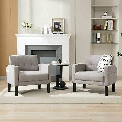 Miniatura 32 de TYBOATLE Juego de 2 sillas decorativas para sala de estar, acogedoras sillas decorativas negras copetudas modernas de mediados de siglo con brazos