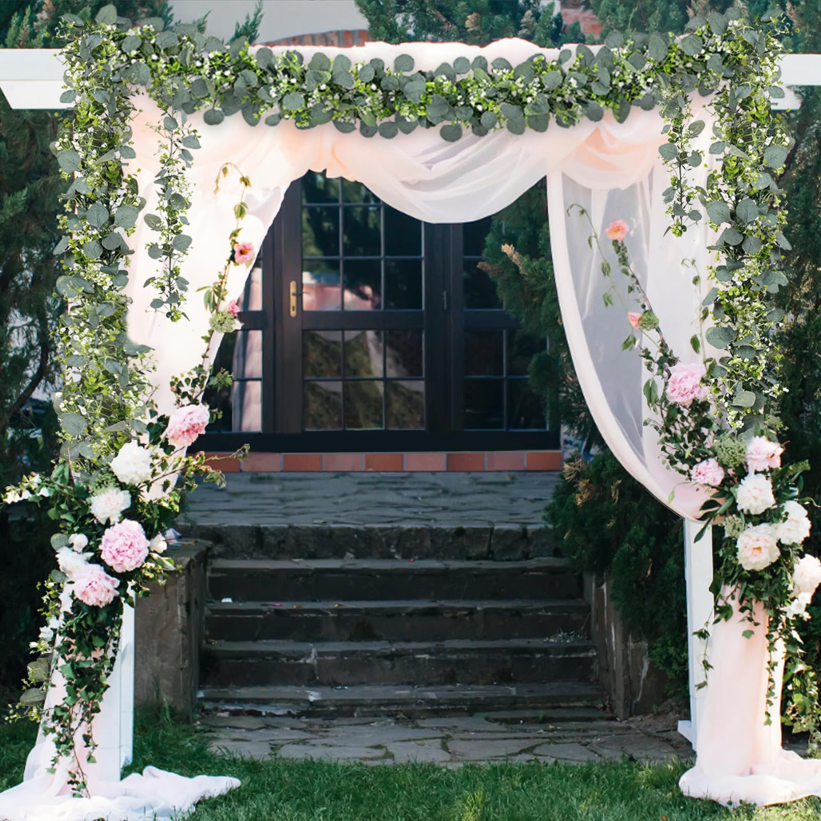 4 ghirlande di eucalipto, 1,5 m, ghirlanda di verde artificiale con fiori, foglie di eucalipto artificiali per tavolo, casa, matrimonio, arco decorativo per feste