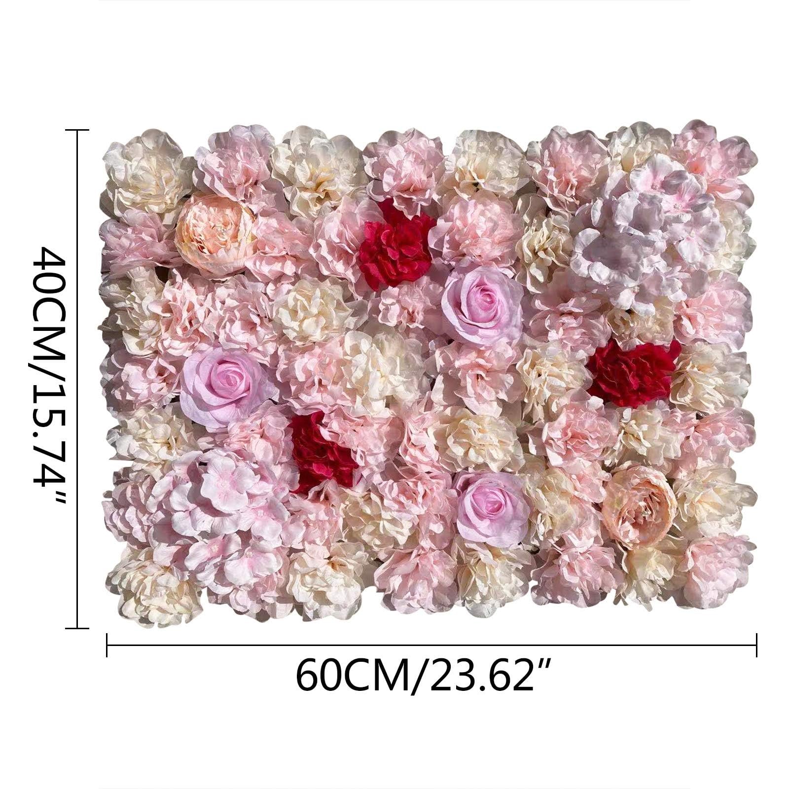 Parete Di Fiori Artificiali 60*40cm, 20 Pannelli Di Fiori Di Rosa Fatti A Mano, Pannello Floreale Di Ortensia Di Seta Romantica, Sfondo For Feste Di Matrimonio, Casa, Giardino, Fai Da Te, Decorazione