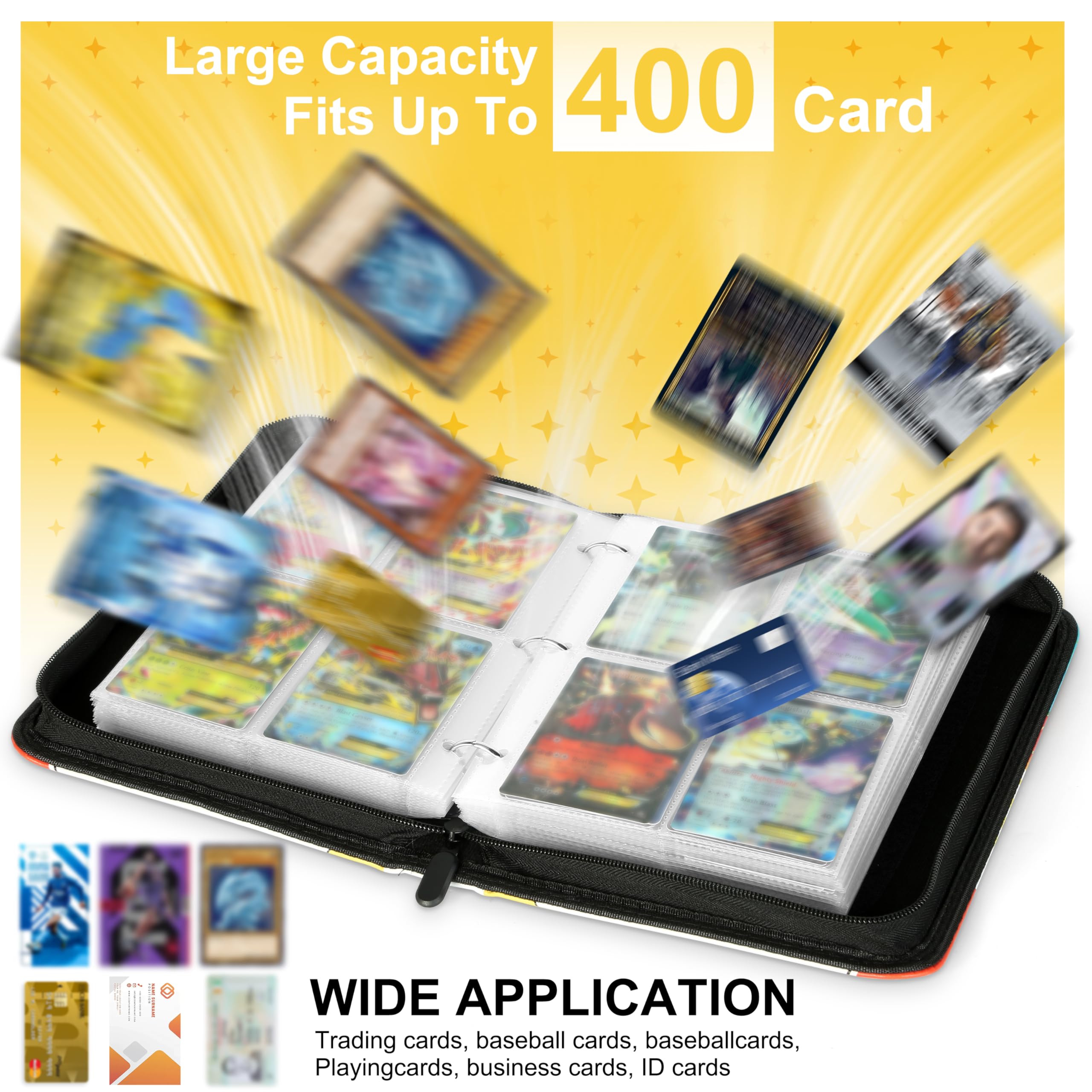 Raccoglitore portatile per carte collezionabili a 4 tasche, 400 tasche con 50 maniche rimovibili, album da collezione portatile con cerniera per TCG, carte sportive e da gioco