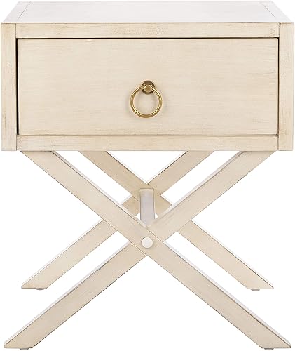 Safavieh Home Collection Odilia - Mesita de noche con 1 cajón, color blanco antiguo y dorado Antiguo/blanco,Negro,Gris,marino,Turquesa