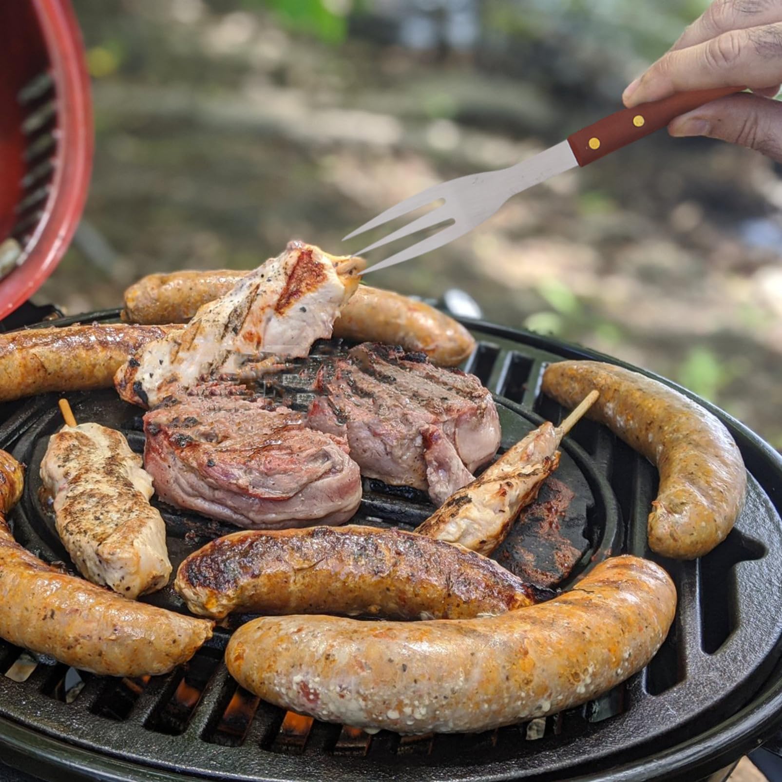 1 Satz Edelstahl Grillbesteck mit Holzgriff, Schwarz, Outdoor BBQ | Grillschürze und Handschuh Enthalten, Aufbewahrungstasche Dabei, für Camping und Grillparty