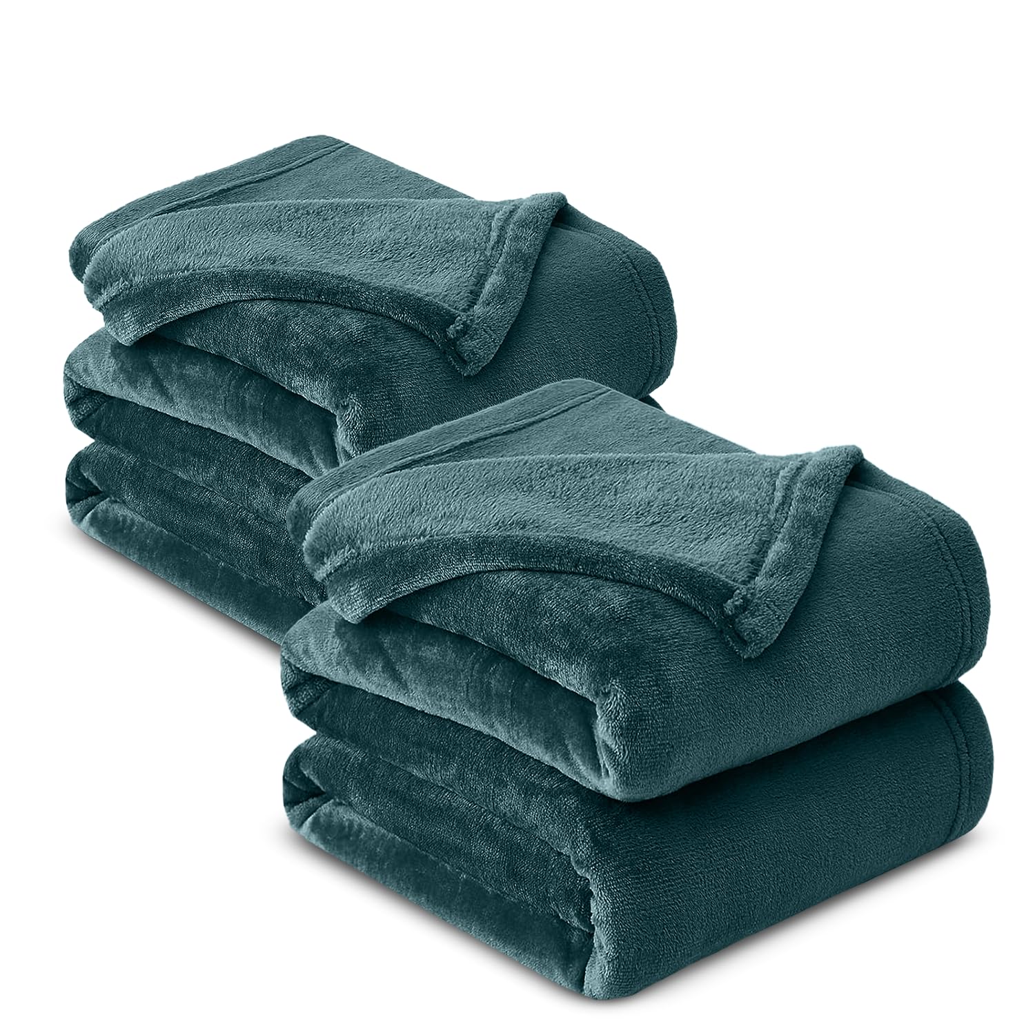 Hafaa Fleece Blanket Sofa Throw 2 Pack - Soft Cosy Fluffy Blankets for Bed/Couch, Warm Single Throws All Season, Emerald, 130x150cm