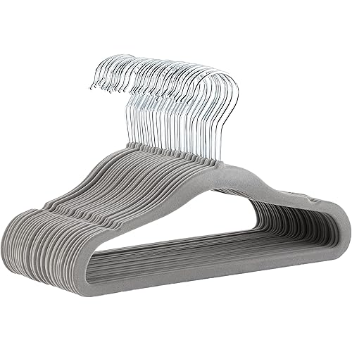 Amazon Basics Kids Velvet, Non-Slip Clothes Hangers (baby/toddler), 11.6 inches (for baby clothes), Pack of 30, Gray