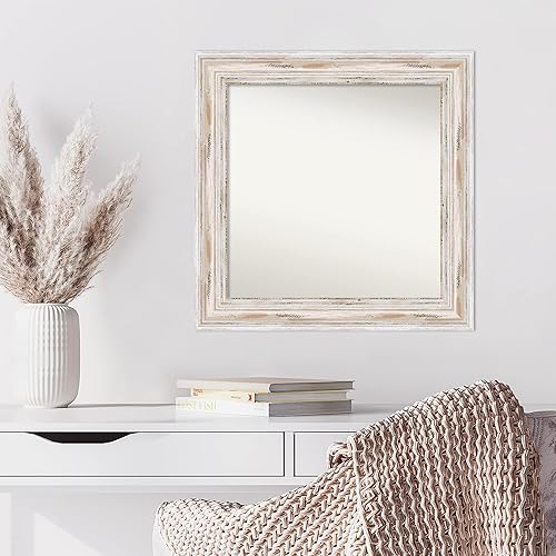 Miniatura 6 de Amanti Art Espejo de baño blanco para sobre el fregadero, 25 x 25 pulgadas, espejo cuadrado de Alexandria White Wash, marco de madera costera media,