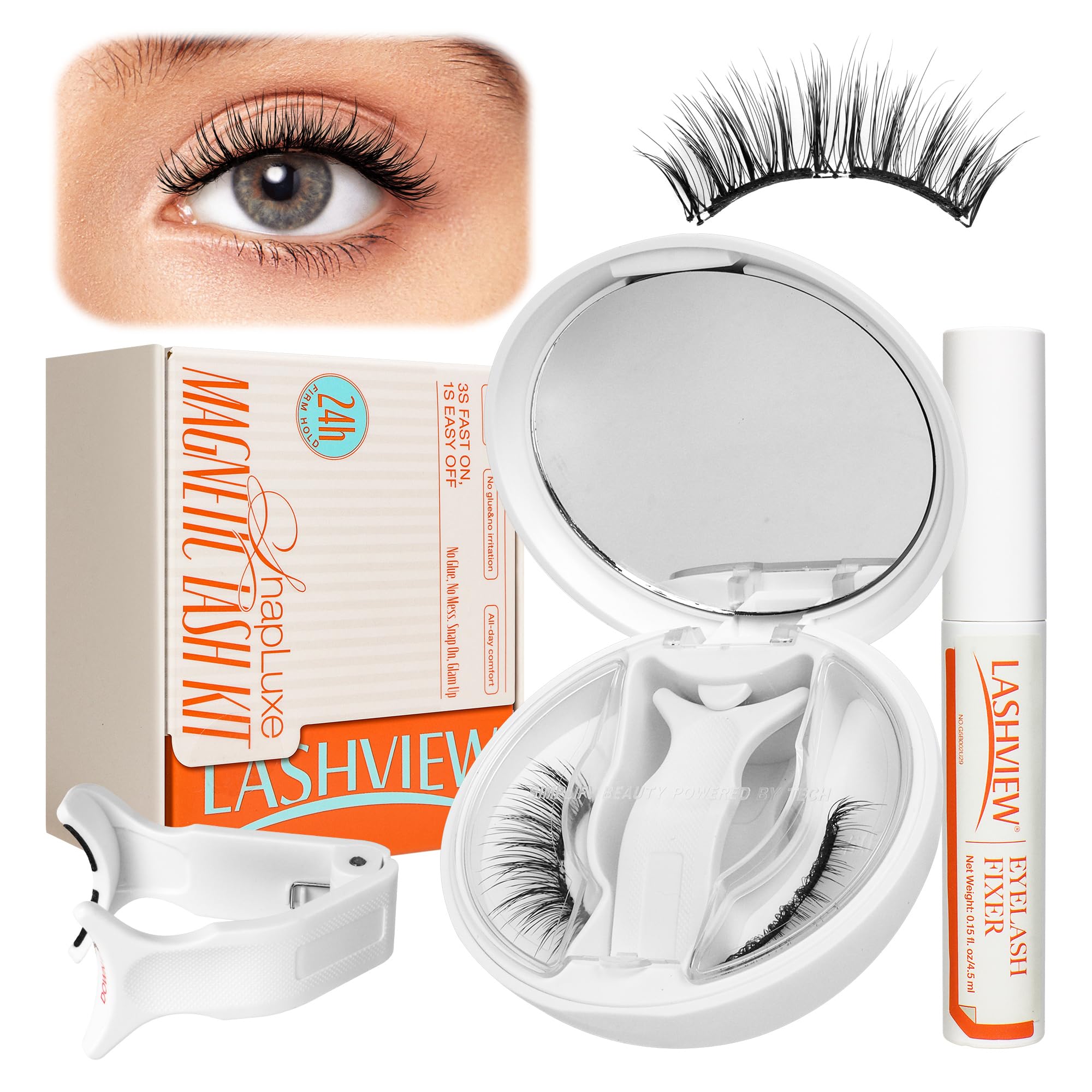 LASHVIEW Magnetische Wimpern mit Applikator, weiche magnetische Wimpern, natürlicher Look, bequem und sicher, einfach anzubringen, wiederverwendbar (XYT01)