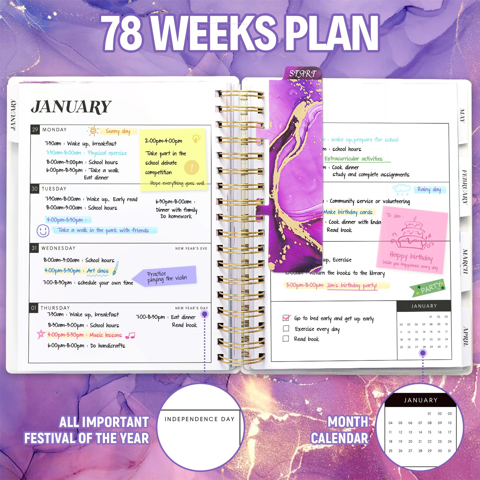 2025-2026 18-Month Academic Planner - July 2025 To Dec 2026 With Stickers & Pocket