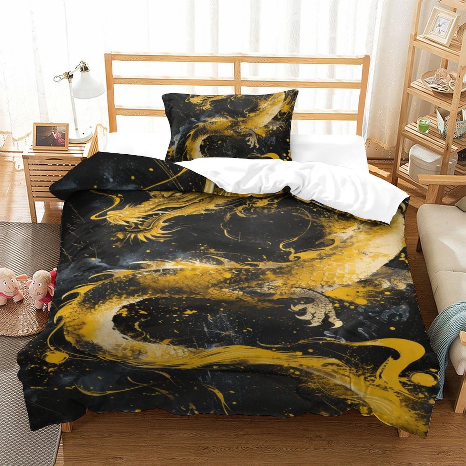Ensemble de literie dragon 3D housse de couette 135x200 microfibre