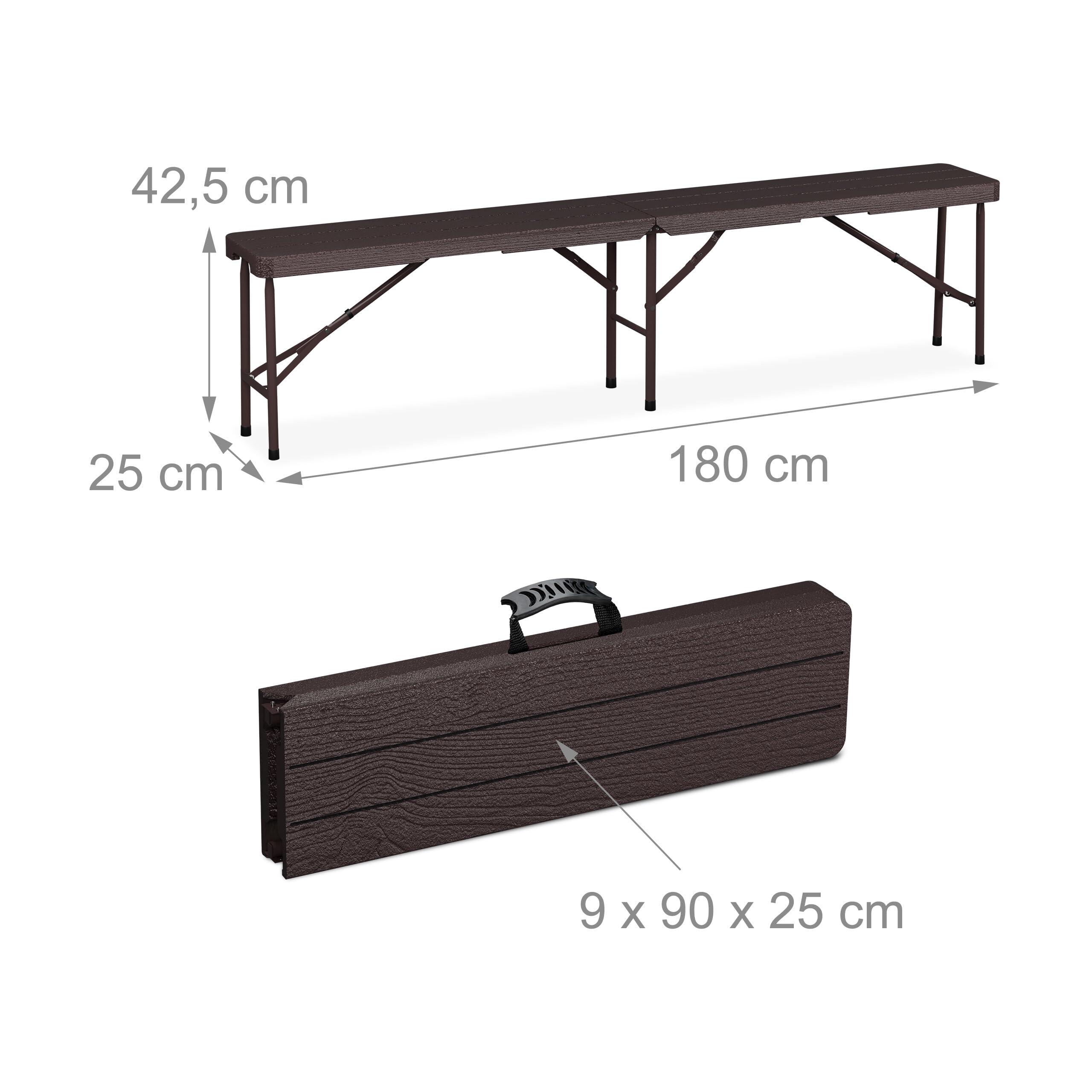 Relaxdays Tavolo da Birreria con Panche, Set da Giardino, Panchine e Tavolino 180 cm Pieghevoli, Aspetto Legno, Marrone