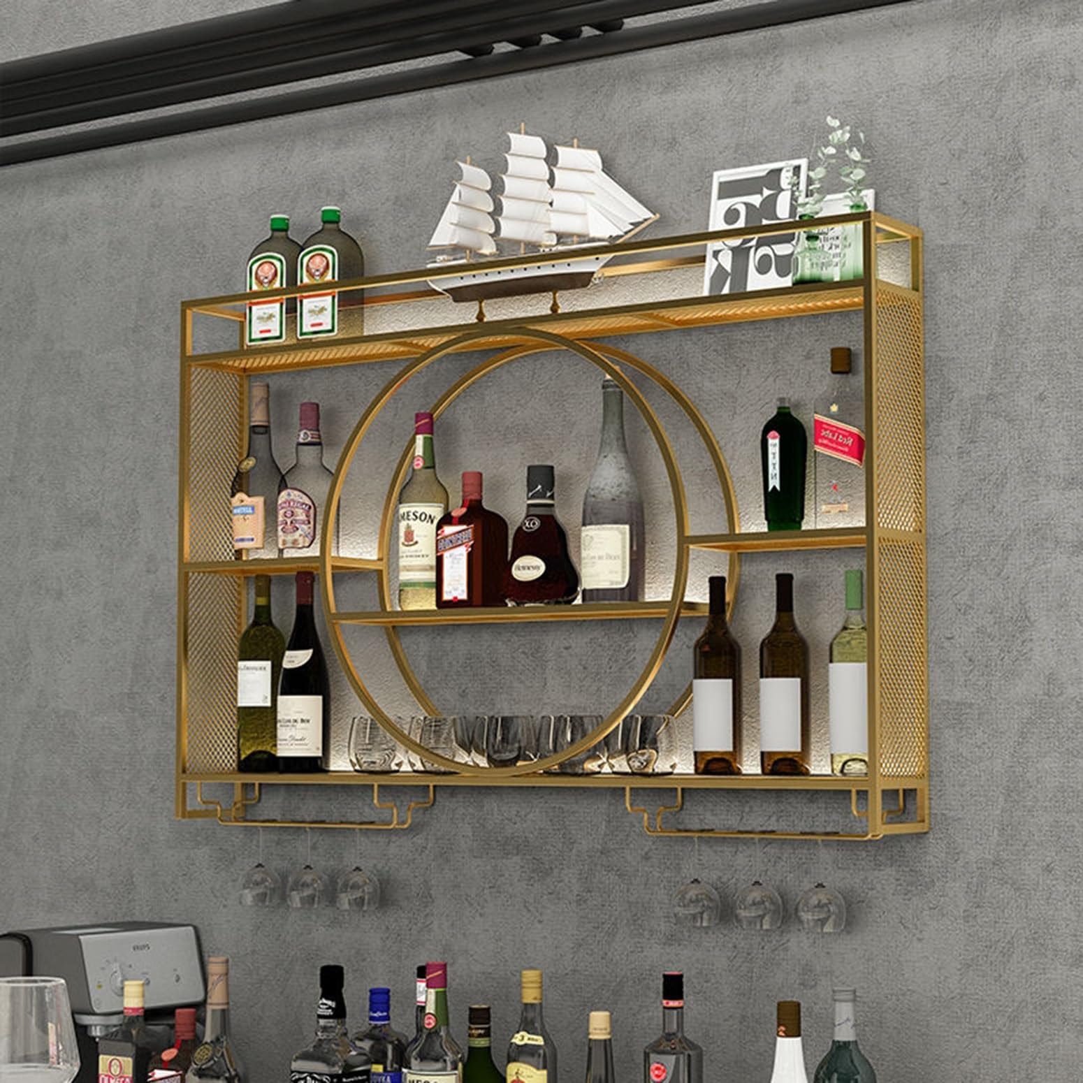 Support d'affichage en fer haut de gamme pour bouteilles de vin style bistrot