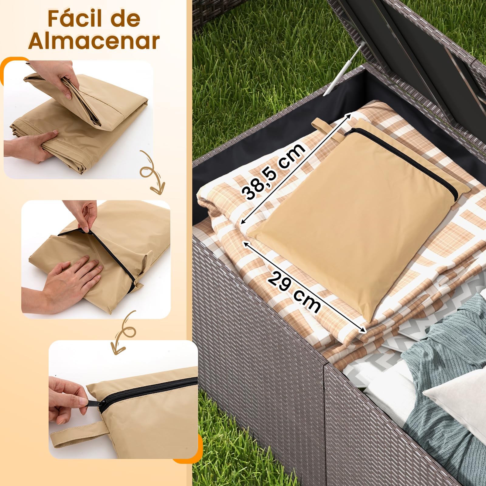 COSTWAY Funda para Calentador de Patio, Cubierta Impermeable para Calentador Exterior de Tela Oxford con Cremallera y Bolsa, contra Rayos UV, Resistente a la Intemperie, 220x86,5x48 cm (Beige)