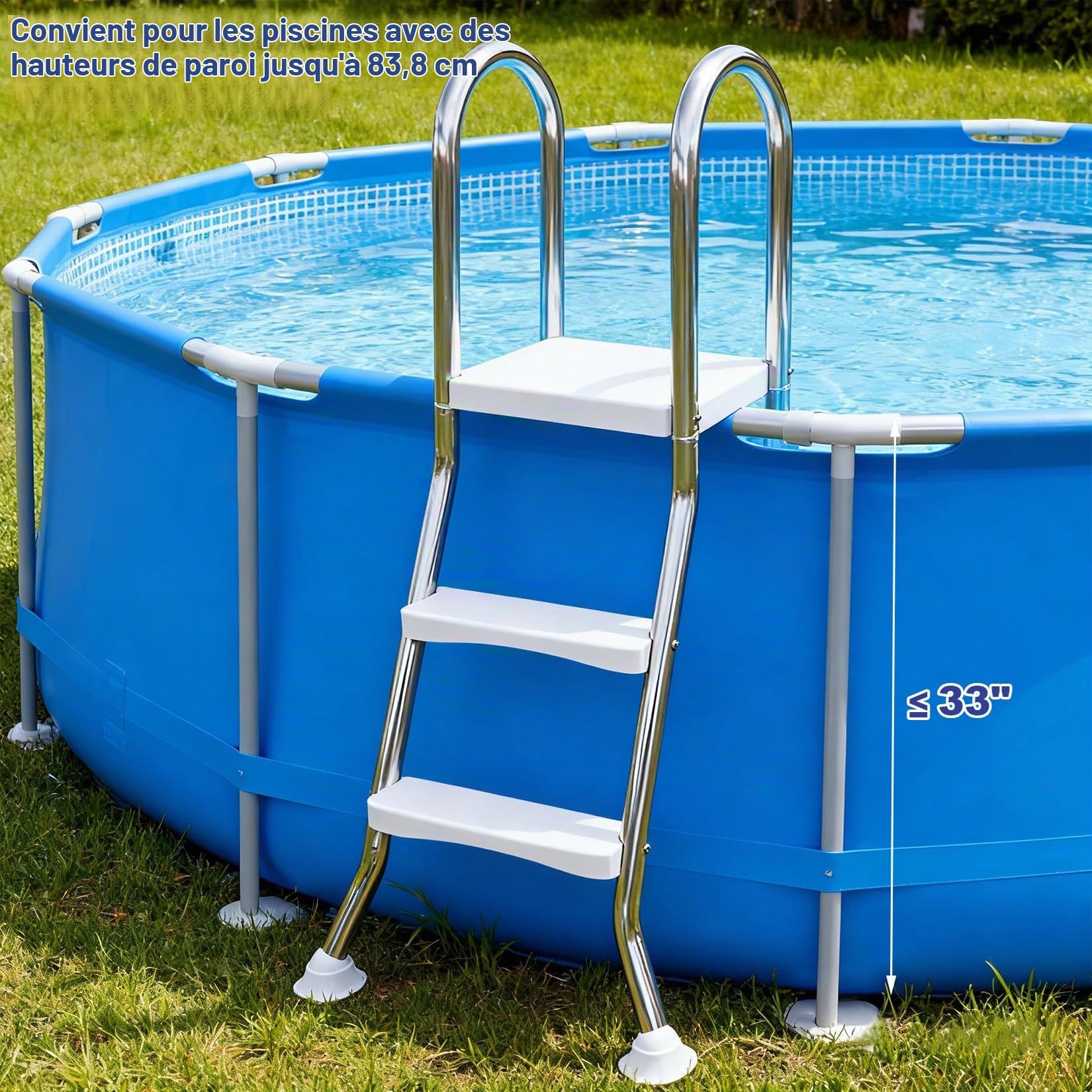 Échelle de Piscine en Acier Inoxydable 304 pour piscines Hors Sol, escalier à Double Main Courante de 2/3/4/5 marches, marches épaissies antidérapantes et Robustes, supporte 550 LBS,33 in
