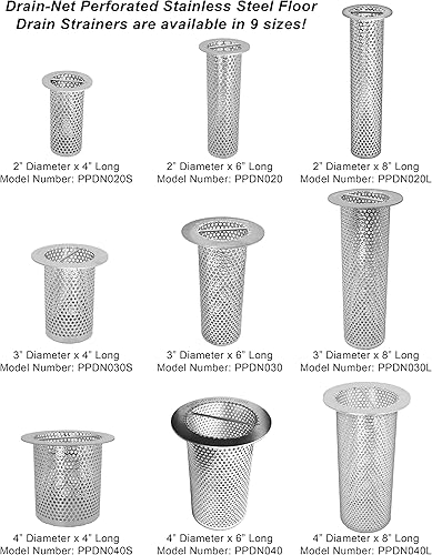 Miniatura 3 de Colador de drenaje comercial de piso de 2 pulgadas, acero inoxidable perforado, 4 pulgadas de alto