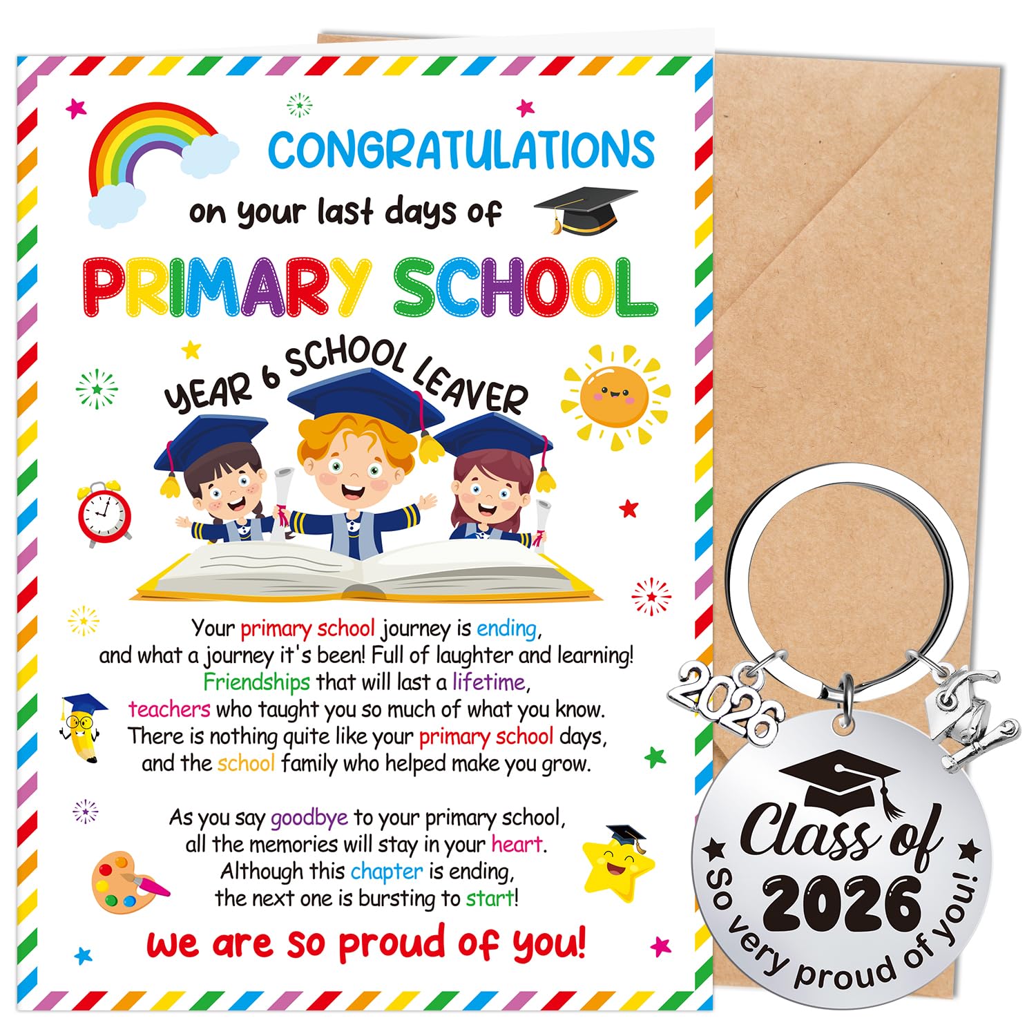 Luvart Class of 2026 Graduation Card Gift - Primary School Graduation Greeting Card with Keychain Congratulations 2026 Grads Gifts for Women Her Him Daughter Son Granddaughter Grandson Friends โ image 1