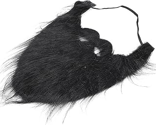 Barba falsa, acessórios de barba estimulada barba falsa ajustável bigode falso falso bigode, cabelo facial para brincadeiras escolares para cosplay de Halloween (barba preta grande)