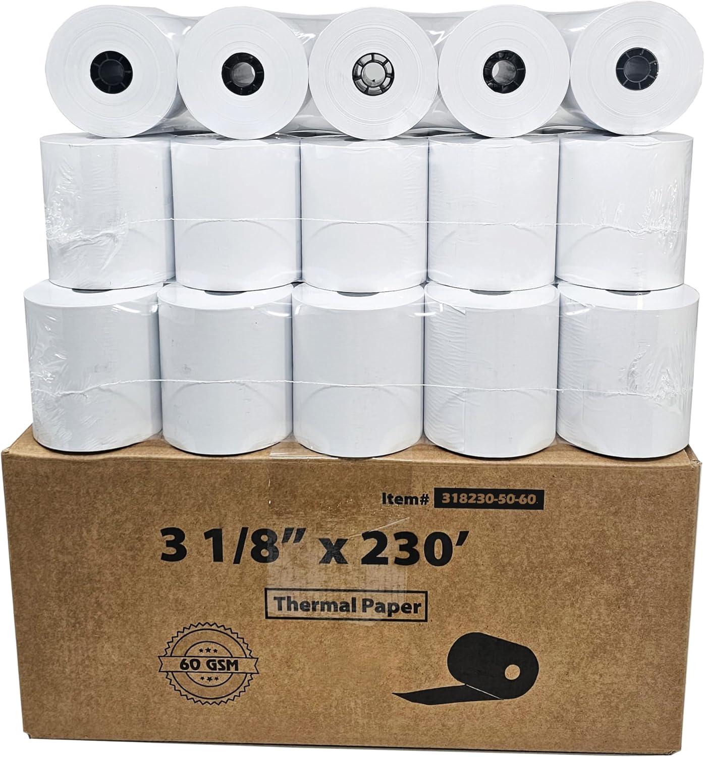 60 GSM Heavy Thermal Paper 3 1/8 x 230' thermal receipt paper (50 rolls - 60 GSM) Fits All POS Cash Registers Printers Clover Square Stations, Star Micronics SCP700, TSP100