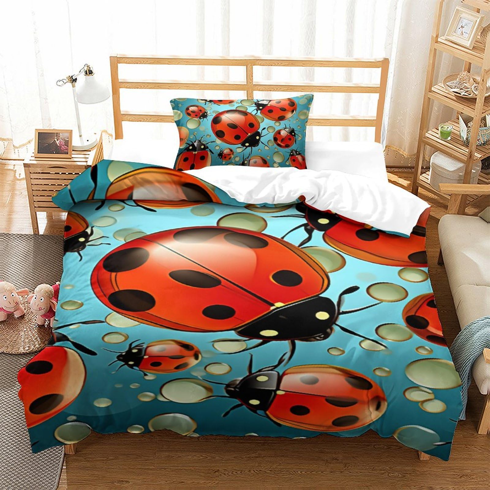 Parure de lit coccinelle impression 3D en microfibre fluide housse de couette 135x200