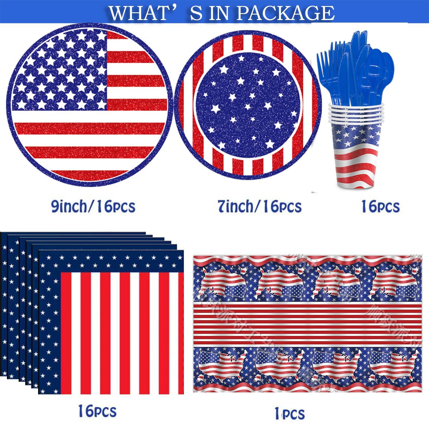 Set Stoviglie Festa USA 16 Ospiti - Bandiera Americana Per 4 Luglio - Foto 6
