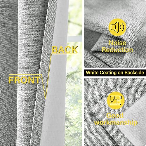 Miniatura 6 de Cortinas grises 100% opacas para dormitorio, cortinas texturizadas de lino gris claro con aislamiento térmico para habitación de invitados de 84