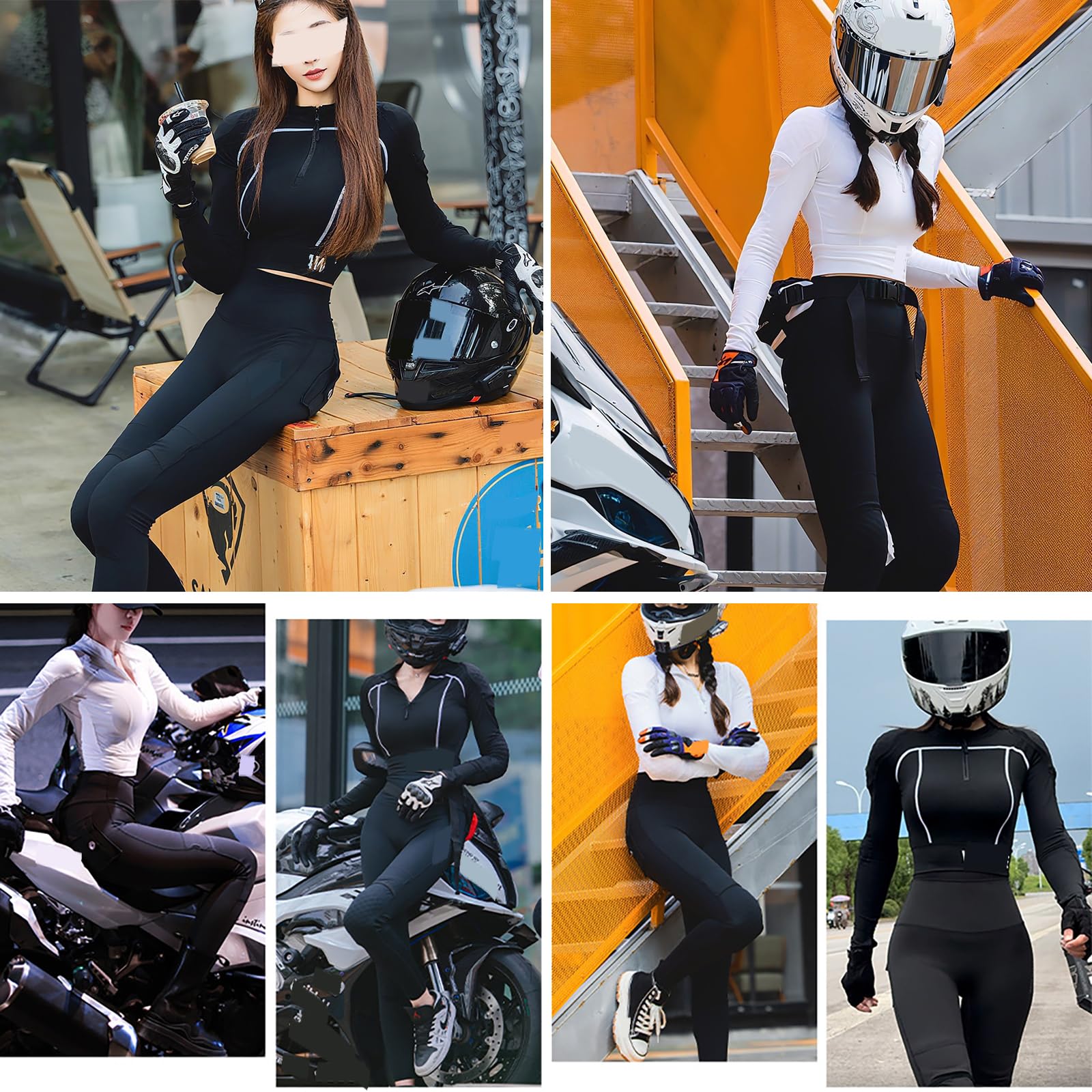 ARMAAN Tuta Moto Donna Con Protezioni – Top Compressivo A Manica Lunga Traspirante E Pantaloni A Vita Alta Con Protezioni Rimovibili Per Pendolarismo Quotidiano