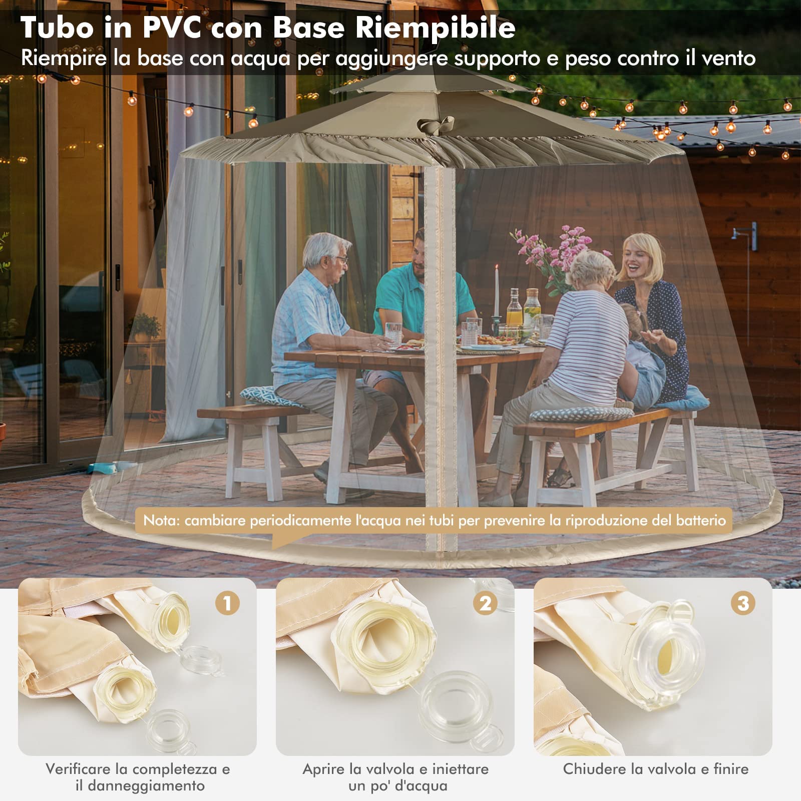 RELAX4LIFE Zanzariera per Ombrellone e Gazebo, Zanzariera con Porta con Cerniera e Tubo in PVC, Zanzariera Ingrandita per Ombrellone da Giardino da 400 x 400 x 230 CM (Bianco)