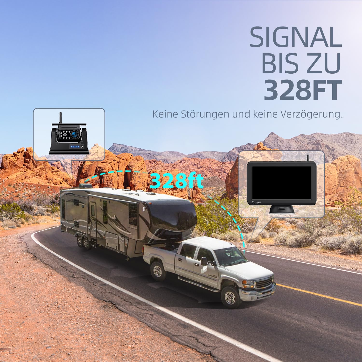 eRapta Magnetisch Solar Rückfahrkamera Kabellos 7" 1080P Monitor 9600mAh Akku IP69K Wasserdicht für Auto LKW Van RV