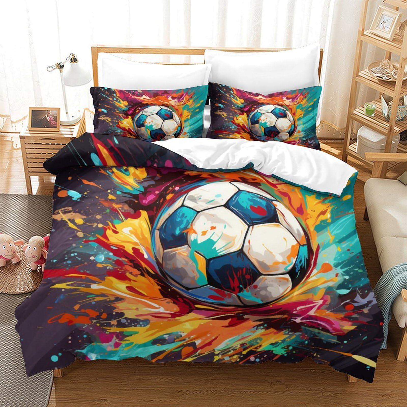 Housse de couette foot zippée et facile d'entretien pour lit 260 x 220 cm
