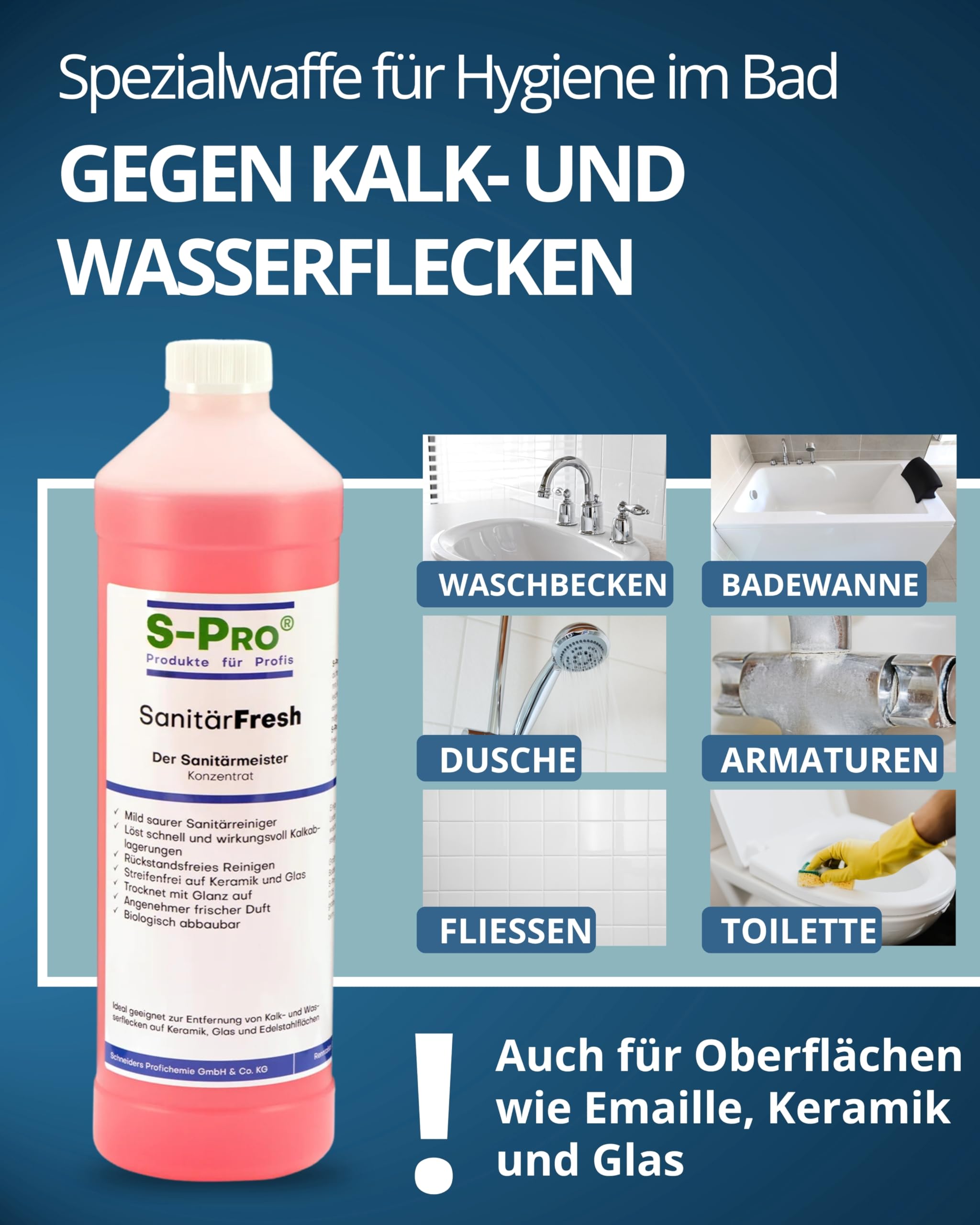 S-Pro SanitärFresh 12x 1 Liter Sanitärreiniger Konzentrat für Bad und Toilette, gegen Kalk und Wasserflecken, Reiniger Sanitär mit Frischeduft und Glanzeffekt