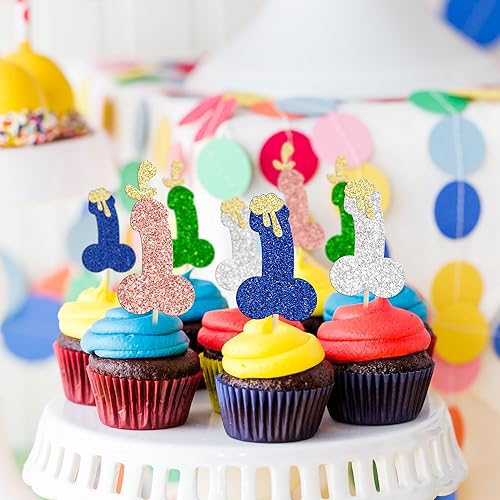 Miniatura 4 de Gyufise 24 piezas de decoración de cupcakes para despedida de soltero con purpurina para despedidas de soltera o cupcakes, decoraciones divertidas