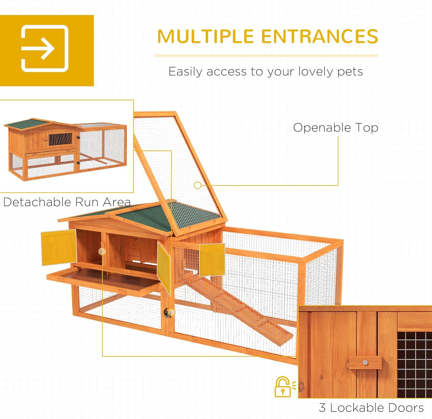 Natural Wood and Wire Outdoor Rabbit Hutch with Run