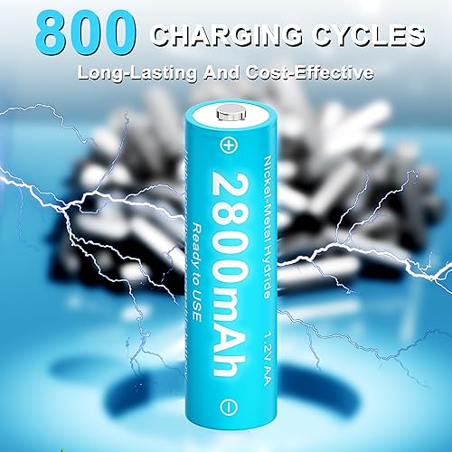 Miniatura 4 de Paquete de 8 baterías recargables Ni-MH AA con cargador, batería AA Ni-MH de 1.2 V 2800 mAh, batería NiMH doble A, recargable hasta 800 veces,