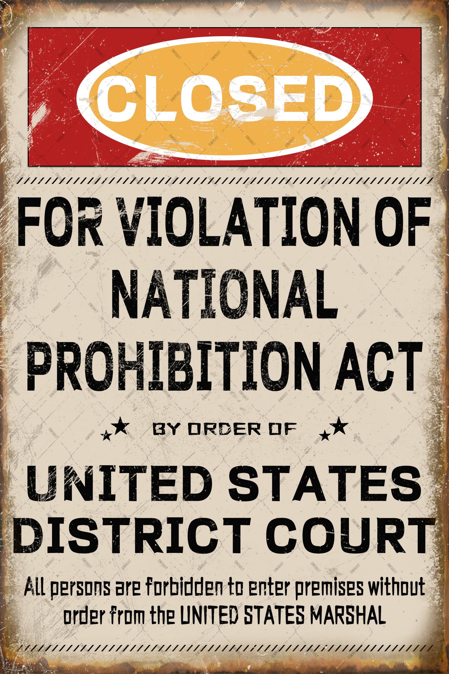 EMOHAT Closed Prohibition Metal Tin Sign Speakeasy Prohibition 1920s Vintage Retro Decor Speakeasy 20s Home Decoration for Pub Cafe Bar 12x8 Inches gfkgd-jds9-dfb110