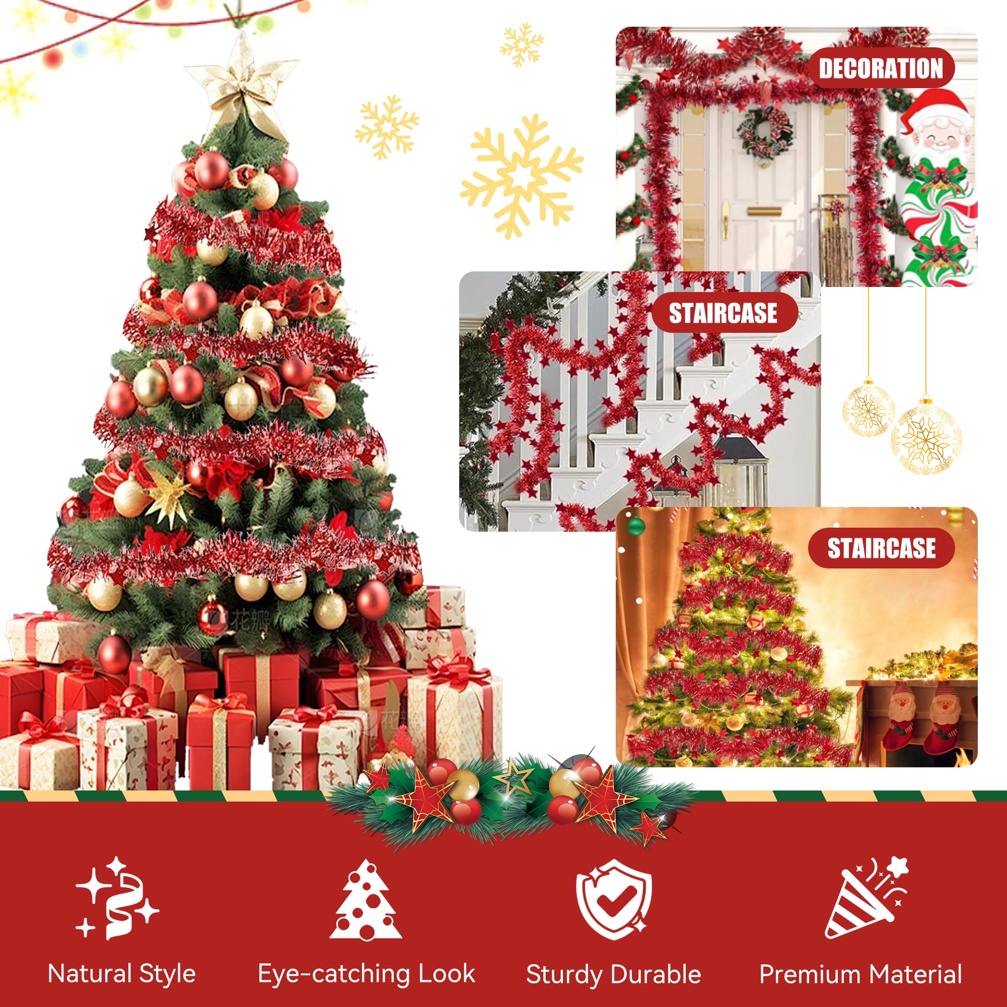 10 Ghirlande Natalizie Tinsel Argento 2M - Decorazioni Albero Natale E Casa - Foto 2