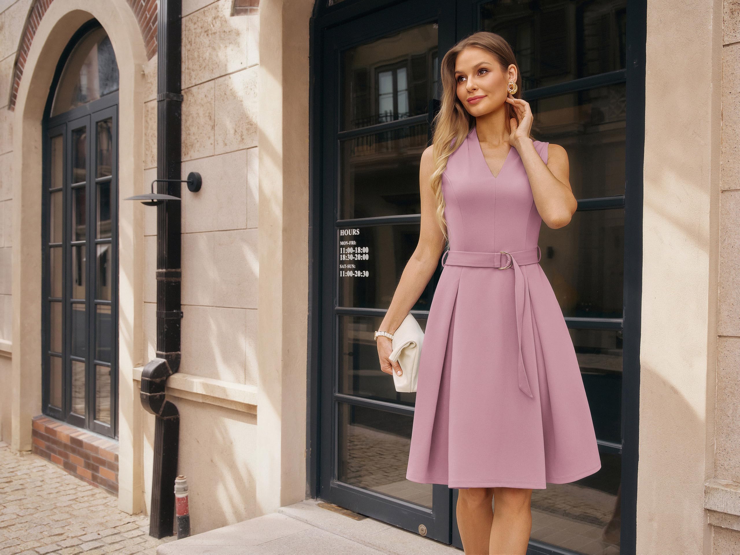 GRACE KARIN Robe d'été élégante sans manches avec col en V et ceinture pour femme