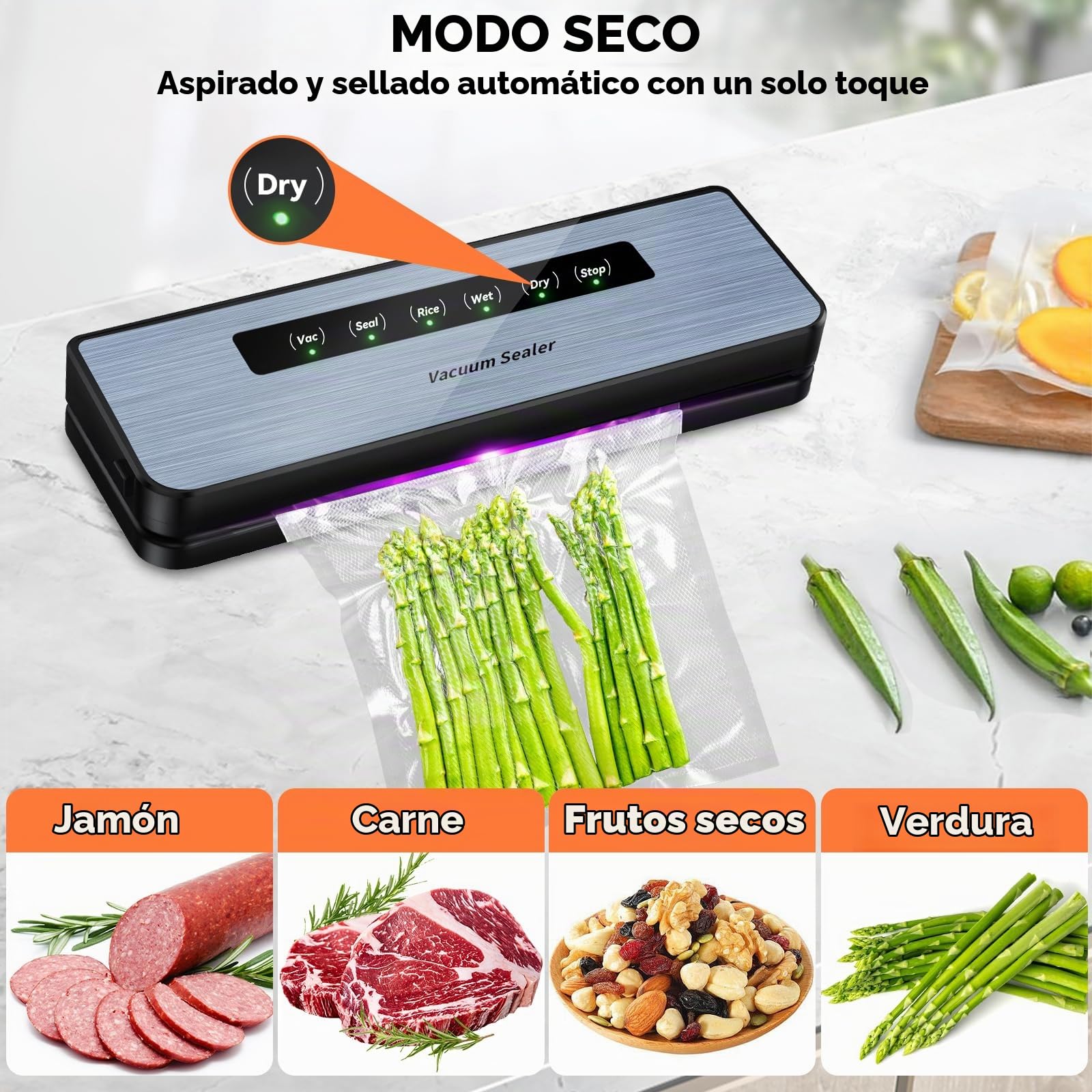 Envasadora al vacío 5 en 1, sellador al vacío rápido y compacto, multifuncional para alimentos secos, húmedos y frescos, 50 bolsas de vacío incluidas, ideal para la conservación de alimentos de