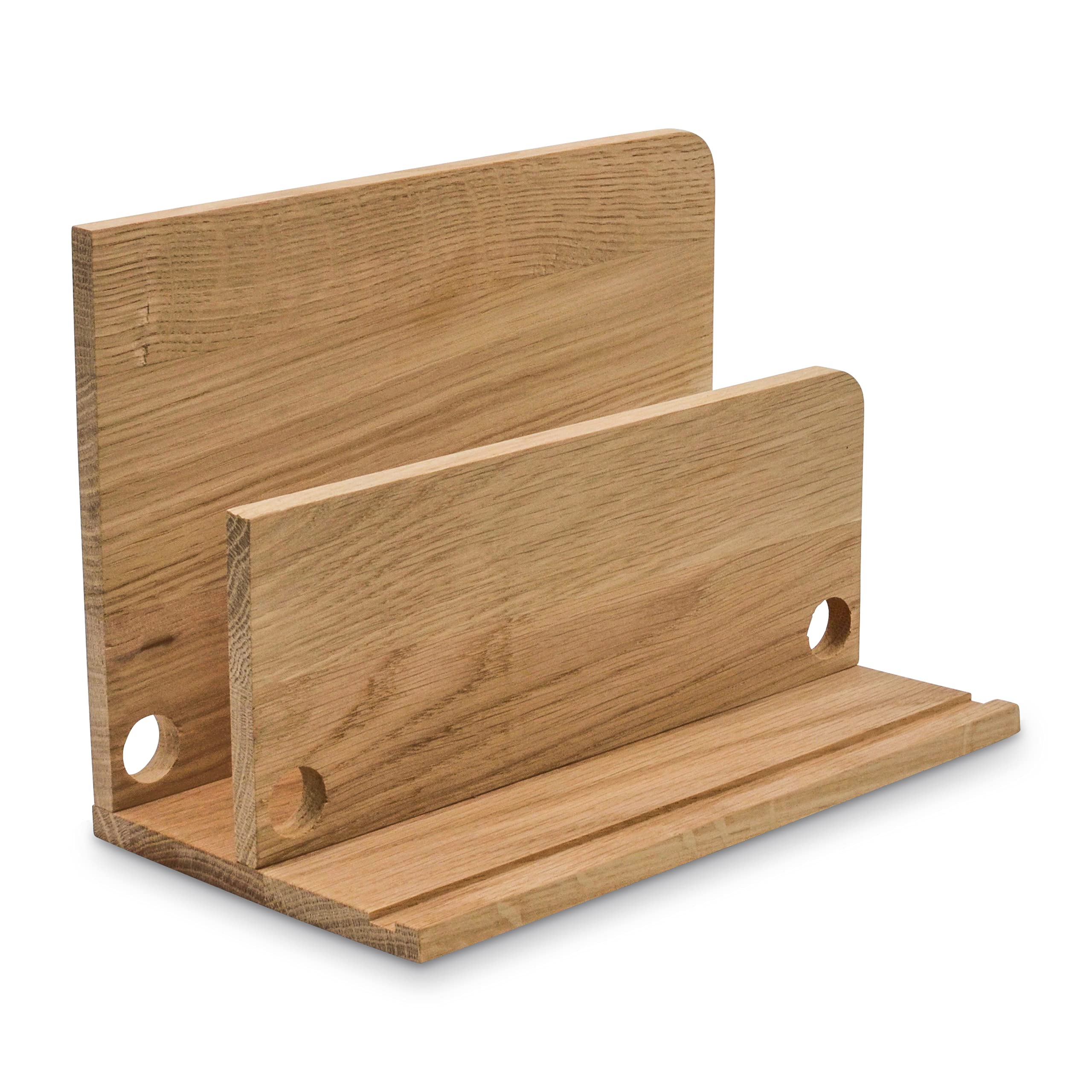 Briefablage Schreibtisch Organizer - Maestro - Tablet & Smartphone Ladestation Handy Briefhalter aus Holz (Eiche unbehandelt)