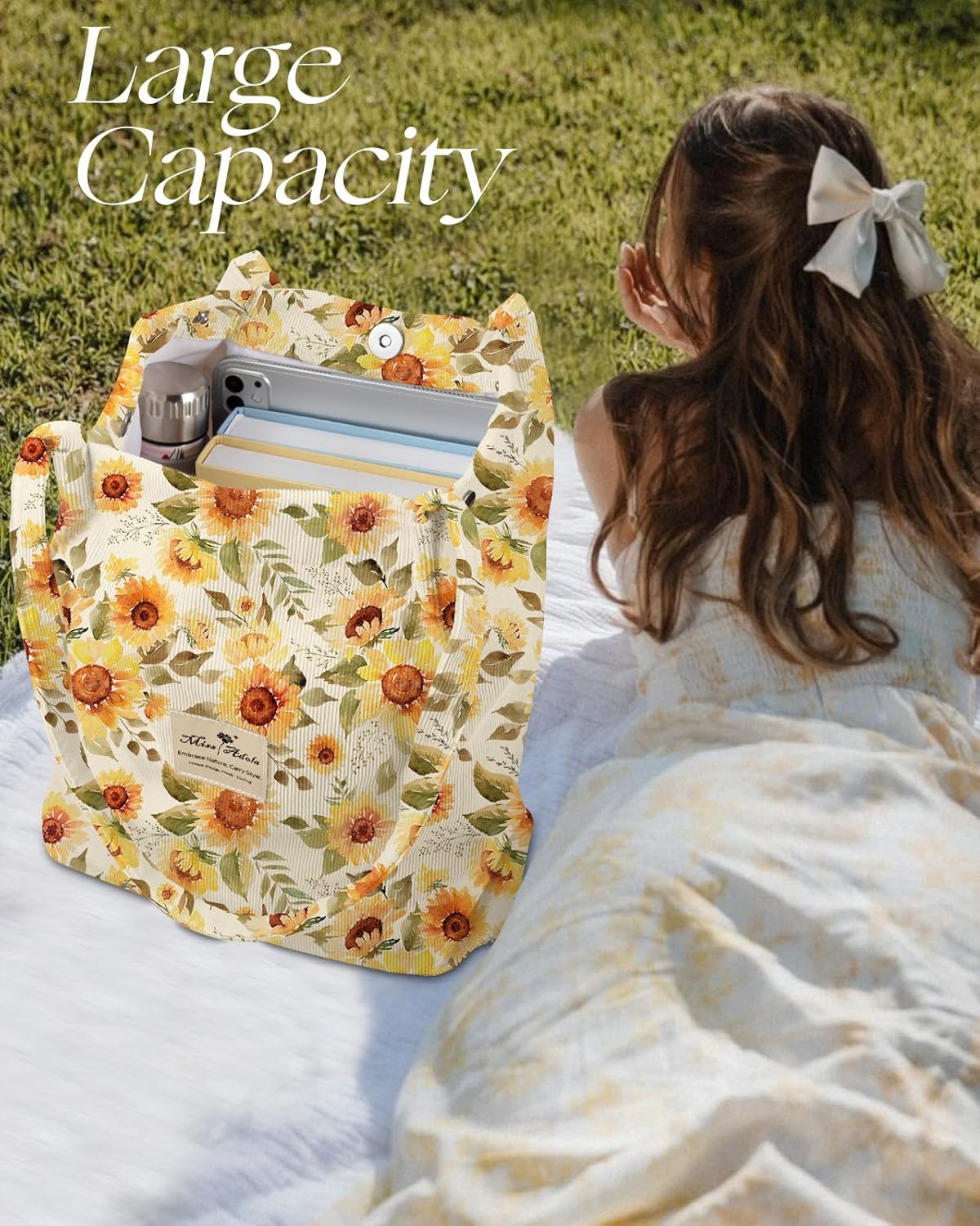 Aesthetic 2 Pack Corduroy Tote Bag - with Makeup Pouch Bag for Women Reusable Grocery Bag for Gym, Travel, Work - Image 4