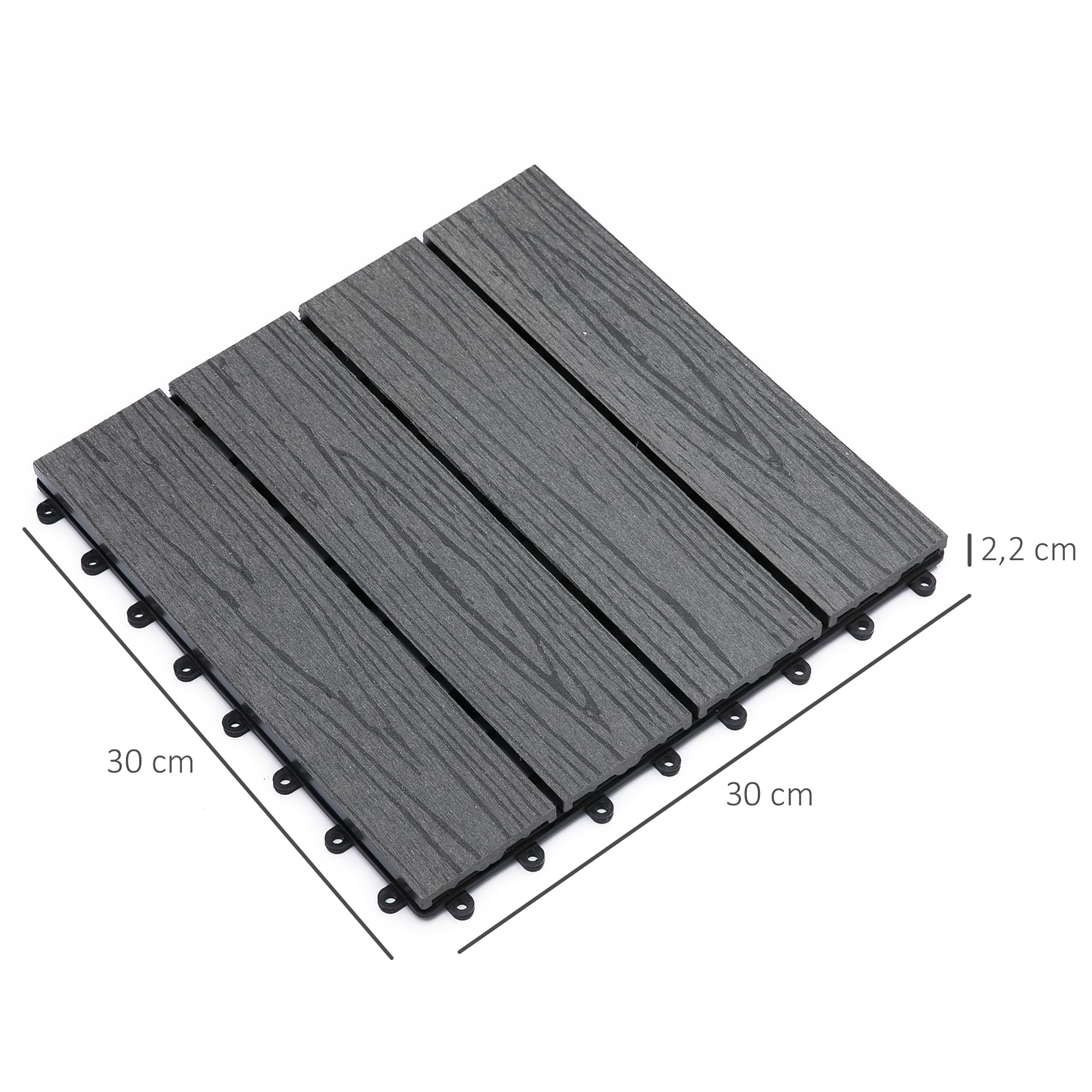 Outsunny Dalles Terrasse Caillebotis Extérieur Lot de 11 pcs 30x30cm Gris | Emboîtables, Surface Max. 1 m², Installation Très Simple
